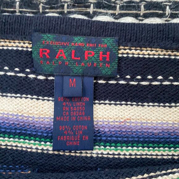🌿Ralph Lauren Exclusive Hand Knit Striped Pull On Midi Cotton Linen Skirt M - Picture 4 of 6